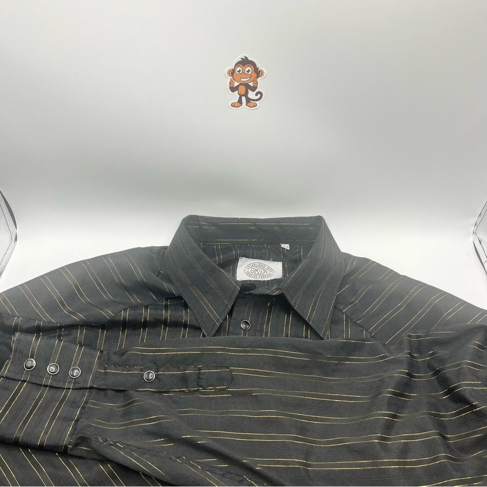 Gibson Trading Company XXXL Tall Black Gold Stripes Pearl Snap Long Sleeve Shirt
